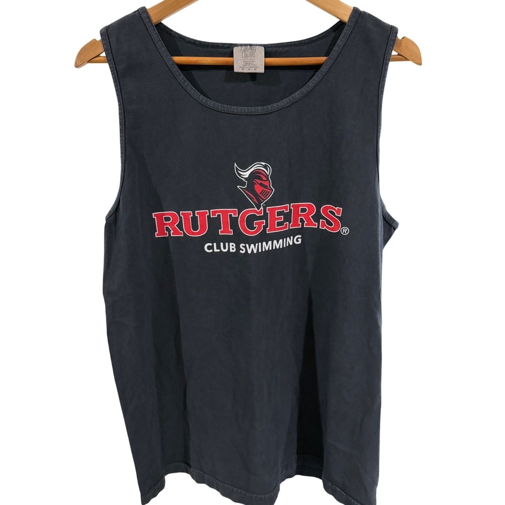 Vintage‎ Comfort Colors Rutgers Club Swimming Tank Top Medium Black Graphic Tee